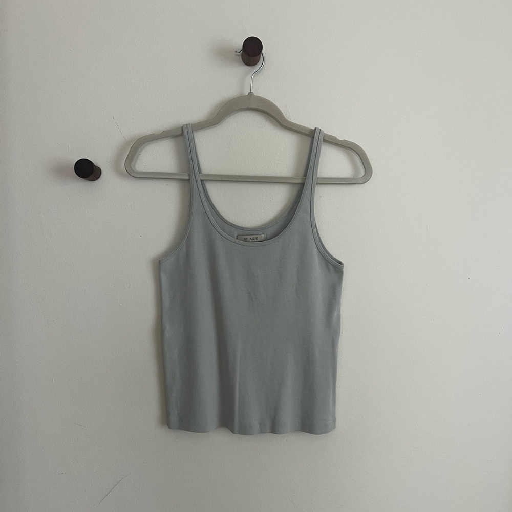 St. Agni Slim Scoop Tank Light Gray Silver Blue Scoop Neck Tank top